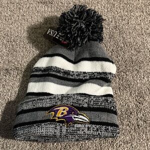 Striped Gray and White Beanie with Logo